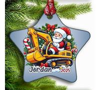 Personalised Christmas Tree Bauble - Unbreakable Decoration Ornament Printed with Name - Excavator Tractor