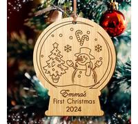 Personalised Christmas Tree Bauble Wooden Decoration Engraved Xmas Tree Ornament Bauble for Baby's First Christmas 2024 1st Christmas as Mr Mrs New Home 1st Xmas Hand Finished in UK(Ball-34)
