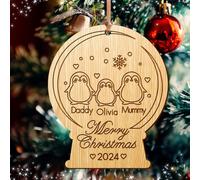 Personalised Christmas Tree Bauble Wooden Decoration Engraved Xmas Tree Ornament Bauble for Baby's First Christmas 2024 1st Christmas as Mr Mrs New Home 1st Xmas Hand Finished in UK(Ball-31)