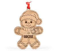 Personalised Christmas Tree Bauble, Wooden Gingerbread Hanging Ornament, Unique Custom Decoration Gift for Mum Dad Family Kids Friends