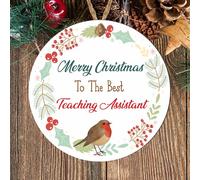 Personalised Christmas Tree Decoration Thank You Robin Teacher Gift - End Of Year Present For Head Teacher, Teacher, Teaching Assistant (Teaching Assistant, MDF Wood - Indoor use only)