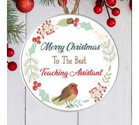 Personalised Christmas Tree Decoration Thank You Robin Teacher Gift - End Of Year Present For Head Teacher, Teacher, Teaching Assistant (Teaching Assistant, Acrylic (White) - Indoor & Outdoor Use)