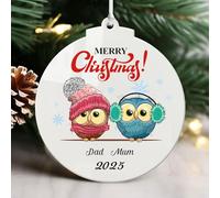 Personalised Christmas Tree Decorations Christmas Baubles Gifts Custom Christmas Ornaments White Acrylic Xmas Tree Decorations with Any Year & Name for Family Dad Mum Nanny Son(Round, Family of 2)