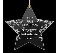 Personalised Christmas Tree Decorations Christmas First Engaged Bauble Acrylic Our First Xmas Decorations for Couples Xmas Tree Decoration Gifts (Star)