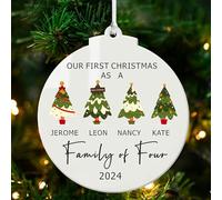 Personalised Christmas Tree Decorations Custom Christmas Baubles Gifts Our First Christmas Ornaments for Family White Acrylic Xmas Gifts for Kids Family Mum Grandad (Family of 4)
