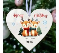 Personalised Christmas Tree Decorations Custom Christmas Baubles Gifts White Acrylic Christmas Ornaments Xmas Tree Decorations with Any Year & Name for Nanny Son Family Dad Mum(Heart, Family of 2)