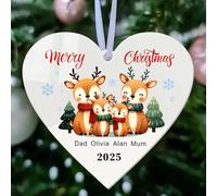 Personalised Christmas Tree Decorations Custom Christmas Baubles Gifts White Acrylic Christmas Ornaments Xmas Tree Decorations with Any Year & Name for Nanny Son Family Dad Mum(Heart, Family of 4)