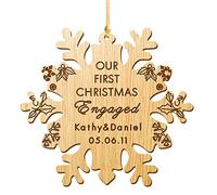 Personalised Christmas Tree Decorations Engaged Personalised Our First Christmas Bauble Engraved Wooden Engaged Couples Xmas Tree Decoration Wood Gifts (Snowflake)