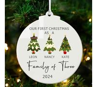Personalised Christmas Tree Decorations Gifts Custom Christmas Baubles Our First Christmas Ornaments for Family White Acrylic Xmas Gifts for Kids Family Women Son Daughter (Family of 3)