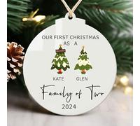 Personalised Christmas Tree Decorations Gifts Custom Christmas Baubles Our First Christmas Ornaments White Acrylic Xmas Gifts with Any Text for Kids Family Women Son Daughter(Family of 2)