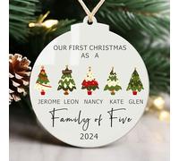 Personalised Christmas Tree Decorations Gifts Custom Christmas Baubles Our First Christmas Ornaments White Acrylic Xmas Gifts with Any Text for Kids Family Women Son Daughter(Family of 5)