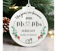 Personalised Christmas Tree Decorations Gifts Our First Xmas Custom Christmas Baubles Custom Mr and Mrs Gift with Any Text White Acrylic Xmas Gifts for New Couple Wife Husband (Round 2)