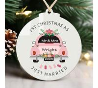 Personalised Christmas Tree Decorations Gifts Our First Xmas Custom Christmas Baubles Custom Mr and Mrs Gift with Any Text White Acrylic Xmas Gifts for New Couple Wife Husband (Round 3)