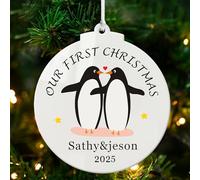 Personalised Christmas Tree Decorations Our First Christmas Baubles for New Couple 1st Mr.&Mrs Xmas Acrylic Orneaments Gifts Custom Bauble(Round,Design 2)