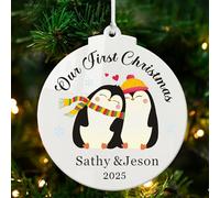 Personalised Christmas Tree Decorations Our First Christmas Baubles for New Couple 1st Mr.&Mrs Xmas Acrylic Orneaments Gifts Custom Bauble(Round,Design 3)