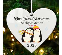 Personalised Christmas Tree Decorations Our First Christmas Baubles for New Couple 1st Mr.&Mrs Xmas White Acrylic Orneaments Gifts Custom Bauble(Heart,Design 3)