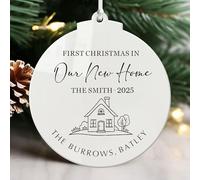 Personalised Christmas Tree Decrations Gifts New Home Gifts Custom White Acrylic Christmas Baubles Ornaments First Xmas in New Home with Any Text for Her Friends Wife Husband(Design 1, Round)