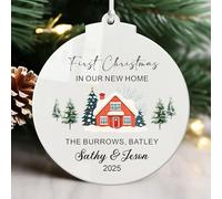 Personalised Christmas Tree Decrations Gifts New Home Gifts Custom White Acrylic Christmas Baubles Ornaments First Xmas in New Home with Any Text for Her Friends Wife Husband(Design 2, Round)