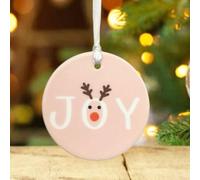 Personalised Christmas Tree Hanging Decoration, Porcelain Bauble with Message, Childrens 1st Christmas Bauble, Pink Tree Decoration and Name