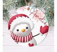 Personalised Christmas Tree Name Bauble - 12 Unique Designs (Elf, Santa, Reindeer, Snowman, Penguin, Polar Bear) (Design 6, Mdf Wood Indoor Use Only)