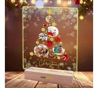 Personalised Christmas Tree Photo Frame, Light Up Acrylic Plaque with Multiple Family Photo for Dad Daddy Mum Nan from Son Duaghter,Customised Pictures Lights Gifts for Best Friend Women Men Him Her