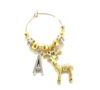 Personalised Christmas Wine Glass Charms Gold Tone place markers (N)