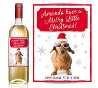 Personalised Christmas Wine Label Dachshund, Sausage Dog 'Have a Merry Little Christmas!' from TigerMill Publishing