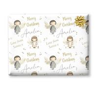 Personalised Christmas Wrapping Paper - Custom Gift Wrap with Angel Design, Fun Novelty Gift Wrap Roll, For Children