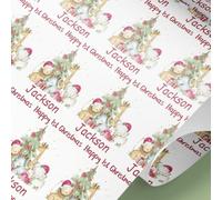 Personalised Christmas Wrapping Paper - Custom Name Gift Wrap with Cute Safari Animals & Christmas Tree - Festive Gift Wrap for Kids - Premium Custom Printed Sheet (White, 4mt)