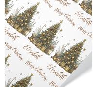Personalised Christmas Wrapping Paper - Gold Themed Tree Design, 61cm Wide Gift Wrap Roll, Custom Name Holiday Paper - Premium Matte Finish, Recyclable, Multiple Roll Lengths