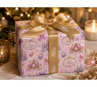 Personalised Christmas Wrapping Paper & Matching Custom Ribbon Bundle - Princess Castle Christmas Gift Wrap - Free Personalised Ribbon Included (2 Metres)