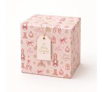 Personalised Christmas Wrapping Paper & Matching Ribbon Bundle - Pink Nutcracker & Ballet Gift Wrap with Custom Name - Personalised 2.5m Satin Ribbon (5 Metres)