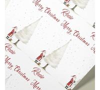 Personalised Christmas Wrapping Paper Roll - Santa & Tree Design | Custom Name Gift Wrap | Festive Green Holiday Paper | 61cm Wide | Available in 1m to 8m Lengths