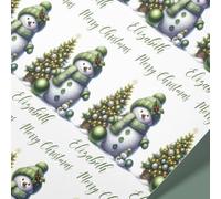Personalised Christmas Wrapping Paper - Snowman & Tree Design - Custom Name Gift Wrap - Green Theme - 61cm Width Rolls - Premium 100gsm Paper - Gift Wrap 4 U