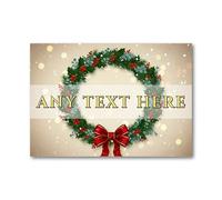 Personalised Christmas Wreath Plaque Aluminium - Festive Home Sign with Holly and Red Bow