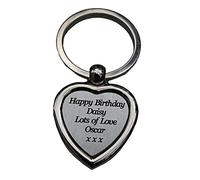 Personalised Chrome Heart Keyring Gift Engraved Free - Enter Your Custom Text