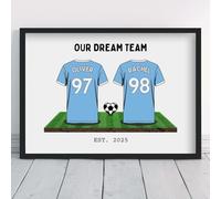 Personalised City Couple's Dream Team Shirt Art Valentine Manchester Gift | All Teams Available | Framed or Prints Available | Boyfriend Husband Man Partner Football Fan Wall Keepsake Sports Poster