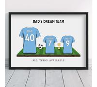 Personalised City Dream Team Shirt Art | All Teams Available | Framed or Prints | Manchester Gift for Dad, Grandad, Man, Uncle, Family | Unique Football Footy Fan Wall Keepsake Sports