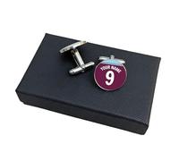 Personalised Claret & Blue Football Cufflinks | Custom Name & Number | Football Shirt Design | Wedding Groomsmen Gift | Gift for Football Fans, Dads & Supporters