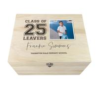 Personalised 'Class Of 25' School Leavers Photo Memory Box | Custom Name & School | Pine Wood Keepsake Box | Unique Graduation Gift for Students | W16cm x D11cm x H9cm