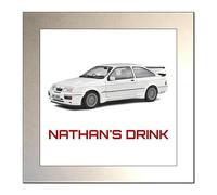 Personalised Classic Car Glass Drinks Coaster for FORD SIERRA RS500 COSWORTH Enthusiasts