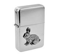 Personalised Classic Petrol Lighter and English Pewter Rabbit Badge with Engraved Message on the Back (UK ONLY)