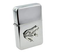 Personalised Classic Petrol Lighter and English Pewter Toad Frog Badge with Engraved Message on the Back (UK ONLY)