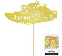 Personalised Classic Vintage Car Glitter Topper - Champagne Custom Name Glitter Cake Decoration and Sprinkles - Happy Birthday Decorations - Personalised Toppers for Cakes by Cakeshop