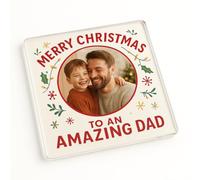 Personalised Clear Acrylic Christmas Coaster Gift - Festive Frame Magic Design for Dads - Heartfelt Holiday Celebration