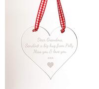 Personalised Clear Hanging Heart - Thinking of You Card Gift - Get Well Soon Plaque- - Mirrored Keepsake Hug
