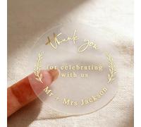 Personalised Clear Transparent Gold Foil Stickers, Custom Logo Business Name Labels, Waterproof Packaging Stickers for Business Branding Wedding Favours Birthday Party Product Boxes Thank You Seals