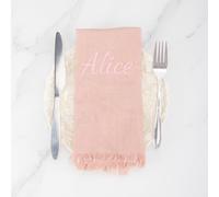 Personalised Cloth Napkins, Embroidered Dinner Napkins with Name, 85% Cotton Blend 15% Linens, Soft & Absorbent, Washable & Reusable Fringe Napkins for Parties, Weddings, Hospitality(45x45cm) (Pink)