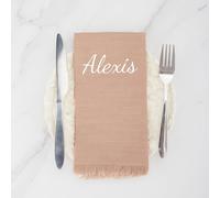 Personalised Cloth Napkins, Embroidered Dinner Napkins with Name, 85% Cotton Blend 15% Linens, Soft & Absorbent, Washable & Reusable Fringe Napkins for Parties, Weddings, Hospitality(45x45cm) (Khaki)