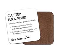 Personalised Cluster F*ck Fixer Mug Coaster - Funny Adult Humour Dictionary Definition Customised Name Drinkware Hilarious Fun White Coaster Gift Present (White)